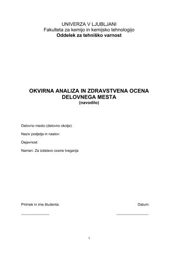 okvirna analiza in zdravstvena ocena delovnega mesta - Student Info