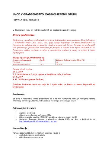 UVOD V GRADBENIÅ TVO 2008/2009 IZREDNI Å TUDIJ - Student Info