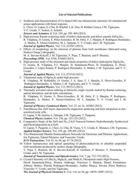 List of Selected Publications 1. Synthesis and characterization of Cu ...