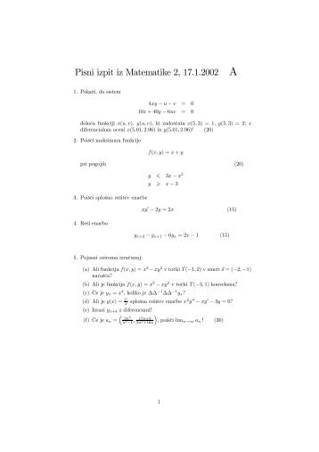 Pisni izpit iz Matematike 2, 17.1.2002 - Student Info