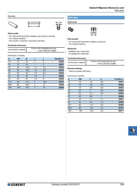 Geberit - Katalog nerezovÃ©ho potrubÃ­ (staÅ¾enÃ½ 2.6.2011) - Bernold