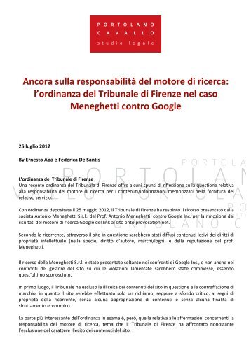 Ancora sulla responsabilitÃ  del motore di ricerca- l'ordinanza del ...