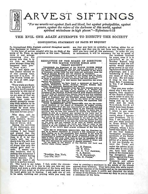 1917 Watchtower Bible Student Schism - A2Z.org