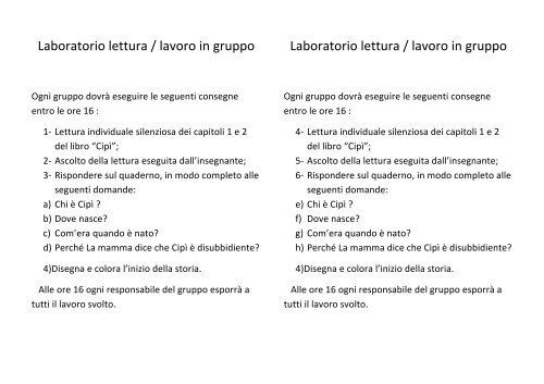 Laboratorio di lettura (CipÃ¬) - dell'Istituto comprensivo di Villongo