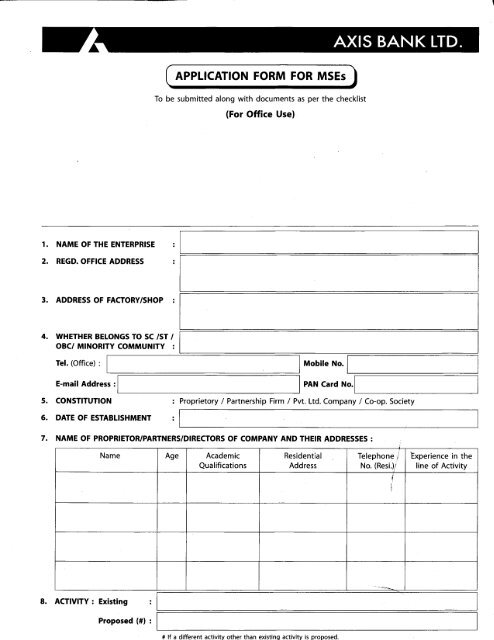 APPLICATION FORM FOR Mses