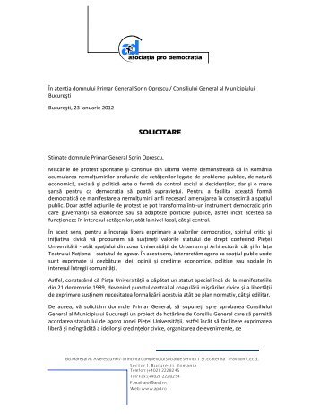 Solicitare catre Primaria Municipiului Bucuresti