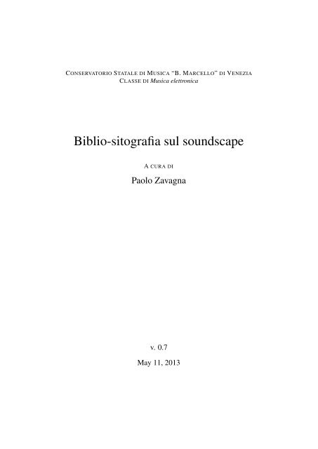 Biblio-sitografia sul soundscape - AIIG Veneto