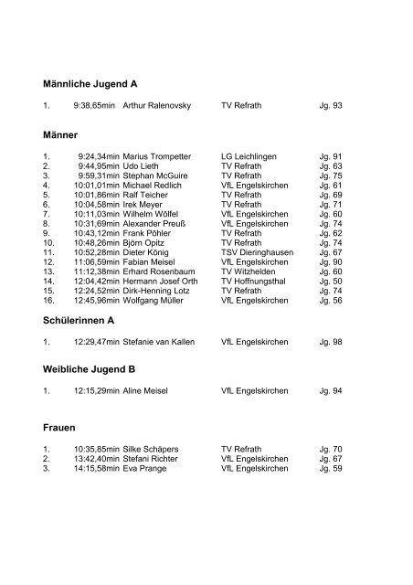 Ergebnisliste Kreismeisterschaften Oberberg 800m ... - LVN Oberberg