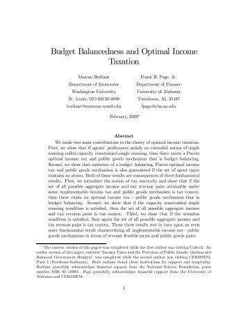 Budget Balancedness and Optimal Income Taxation - Economics