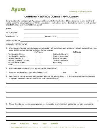 COMMUNITY SERVICE CONTEST APPLICATION - Ayusa