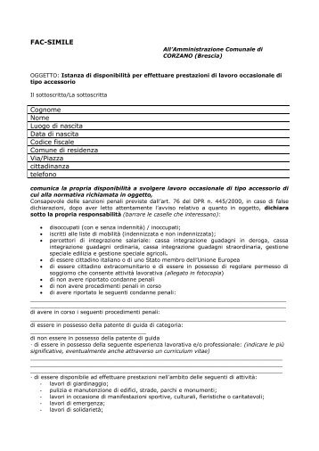 FAC-SIMILE Cognome Nome Luogo di nascita Data di nascita ...
