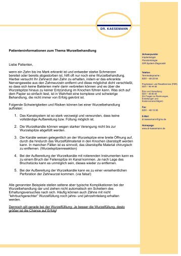 Patienteninformation zum Thema Wurzelbehandlung