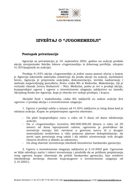 preuzmite izvestaj u PDF formatu - Savet za borbu protiv koprupcije