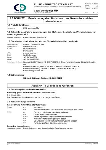 CWS Venticolor - Sicherheitsdatenblatt (Neu) - CD-Color GmbH ...