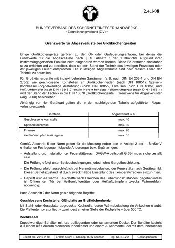 Grenzwerte fÃ¼r Abgasverluste bei GroÃkÃ¼chengerÃ¤ten