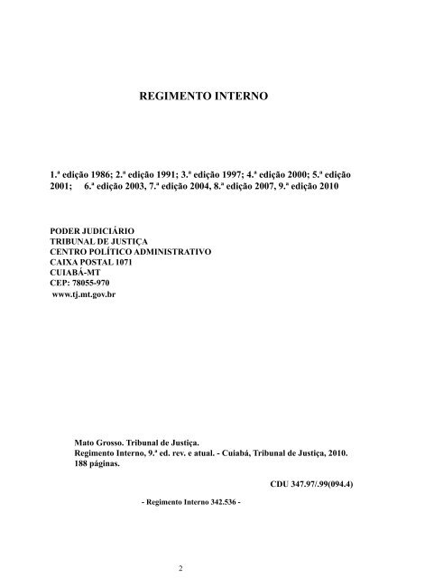 regimento interno - Tribunal de JustiÃ§a do Estado do Mato Grosso