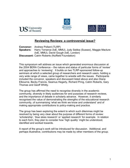 Notes from the invited seminar 'Reviewing Reviews',