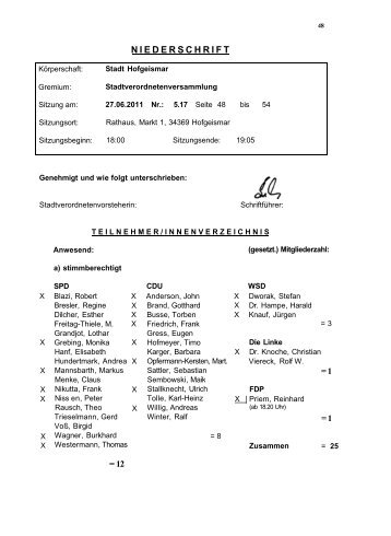 NIEDERSCHRIFT - WSD Hofgeismar