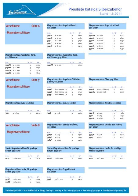 Preisliste Katalog Silberzubehör - Steindesign