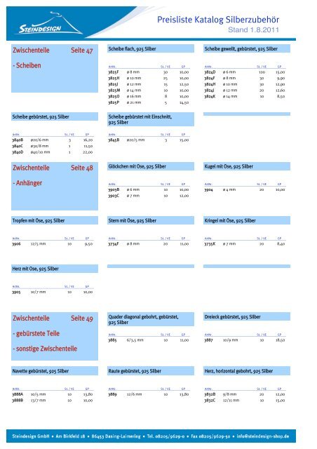 Preisliste Katalog Silberzubehör - Steindesign