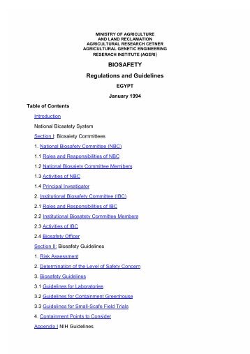 BIOSAFETY Regulations and Guidelines - Department of ...