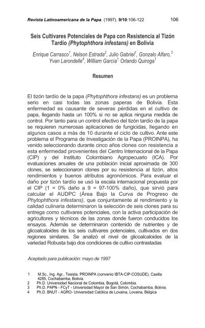 (Phytophthora infestans) en Bolivia - AsociaciÃ³n Latinoamericana ...