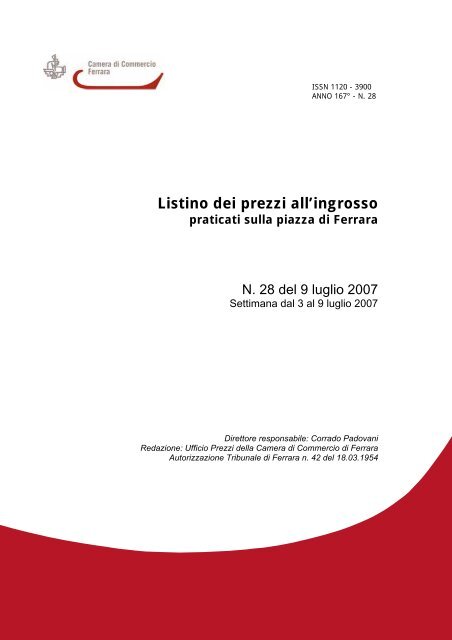 Listino dei prezzi all'ingrosso praticati sulla piazza di Ferrara