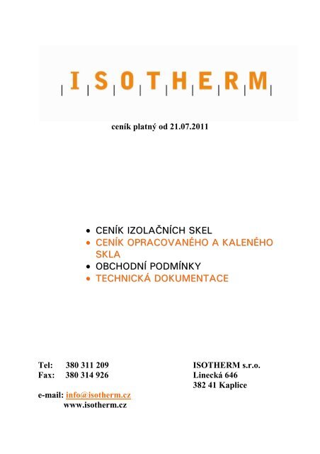 CenÃ­k ostatnÃ­ch skel - ISOTHERM