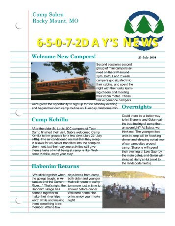 6-5-0-7-2DAY'S NEWS - Camp Sabra