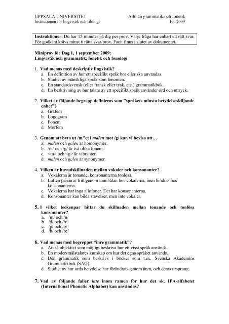 Gamla minitest med facit (2009) - Institutionen fÃƒÂ¶r lingvistik och ...