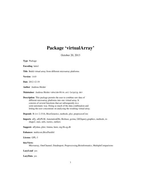 Package 'virtualArray' - Bioconductor