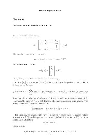 Linear Algebra Notes Chapter 18 MATRICES OF ARBITRARY SIZE ...