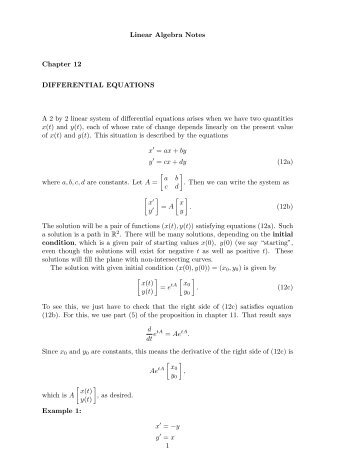 Linear Algebra Notes Chapter 12 DIFFERENTIAL EQUATIONS A 2 ...