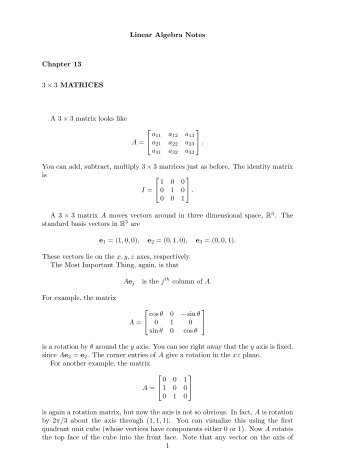 Linear Algebra Notes Chapter 13 3 Ã 3 MATRICES A 3 Ã 3 matrix ...