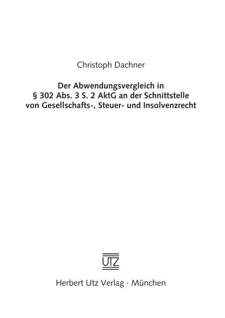 Christoph Dachner Der Abwendungsvergleich in ... - Buchhandel.de