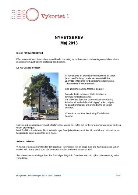 2013 05 Nyhetsbrev v 1.0.pdf - Brf Vykortet 1
