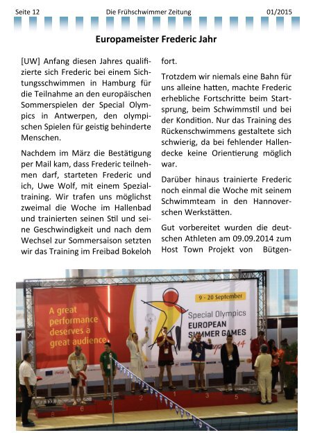 Die Frühschwimmer Zeitung 01/2015 - DLRG Wunstorf