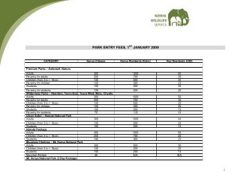 PARK ENTRY FEES, 1ST JANUARY 2009 - Kenya Wildlife Service