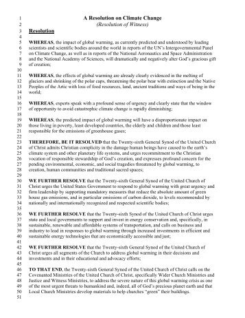 A Resolution on Climate Change (Resolution of Witness) Resolution