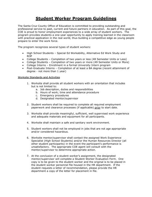 Student Labor Program Form Student Worker Program - Santa Cruz County Office of Education