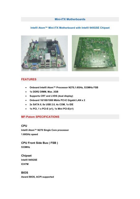 TUS945TH Motherboard Specifications - Tatung