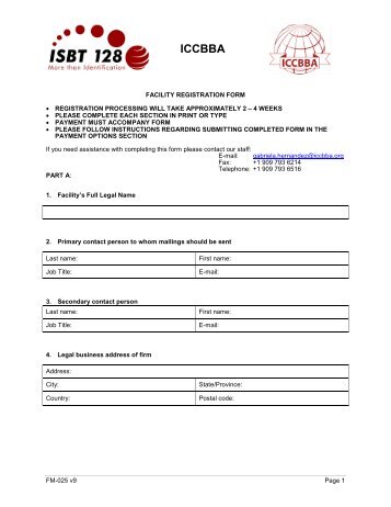 Facility Registration Form - ICCBBA