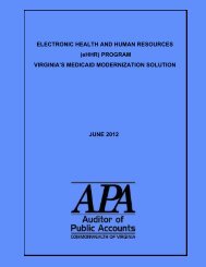 Electronic Health and Human Resources (eHHR) - Virginia Auditor ...