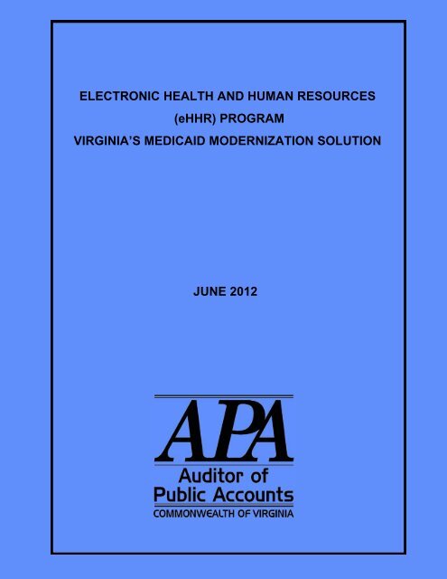 Electronic Health and Human Resources (eHHR) - Virginia Auditor ...