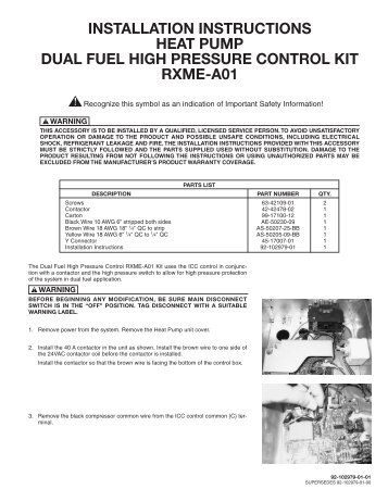 92-102979-01 Rev. 01 RXME-A01 Heat Pump Dual ... - Rheemote.Net