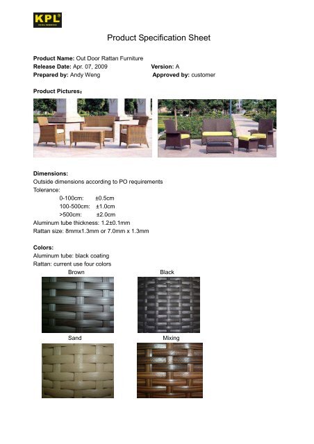 Product specification sheet - sample( PDF file)