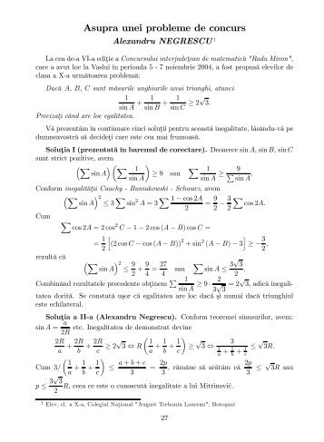 Asupra unei probleme de concurs - Alexandru NEGRESCU