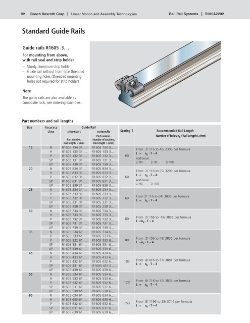 Bosch Rexroth Guide Rails Type 1605 3 Catalog