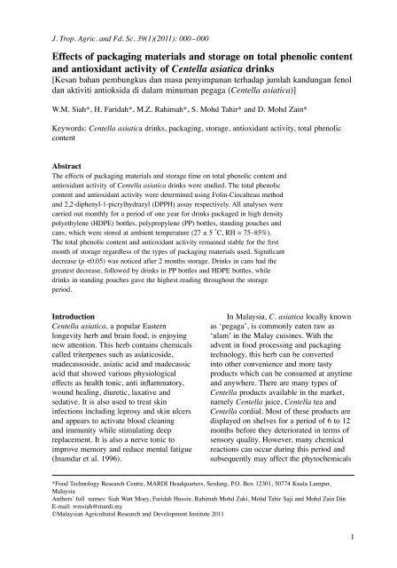 Centella Asiatica Drinks Pdf Rac 1 Mardi
