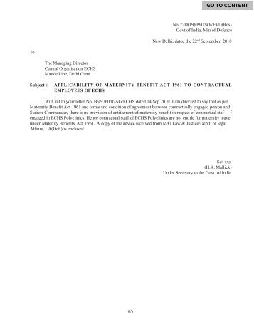 Applicability of maternity benefit act 1961 to contractual ... - ECHS